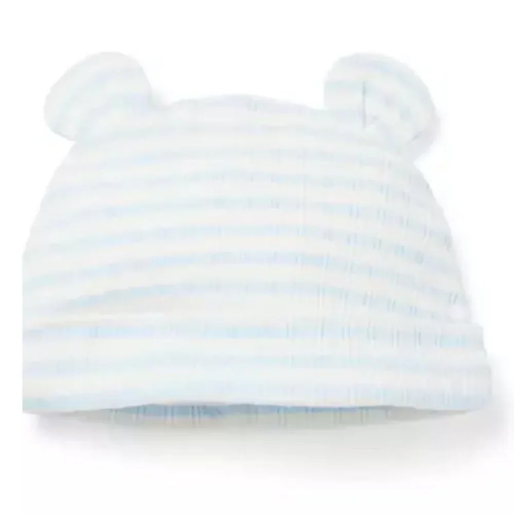 Janie and Jack 100047853 Blue & White Baby Ribbed Stripe Bear Ear Beanie 18-24 m